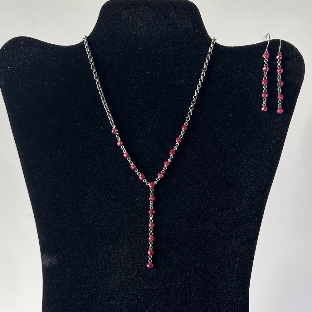 Claire's Dark Silver Necklace with Red Gem Accents